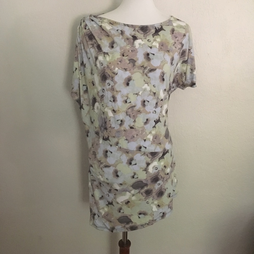 Anthropologie Gathered Boatneck Flower Print Tunic